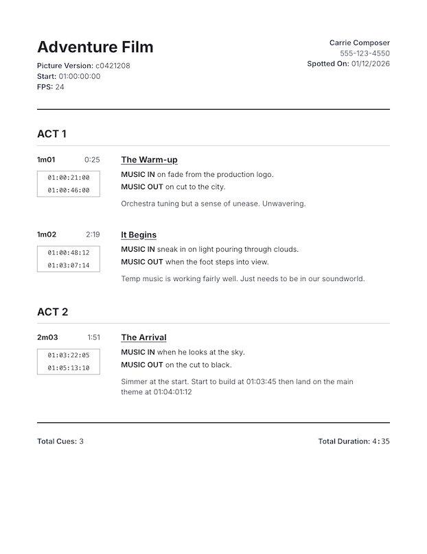 Exported spreadsheet preview